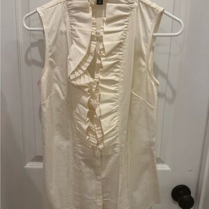 Ann Taylor Cream Ruffled Bib Collar Blouse